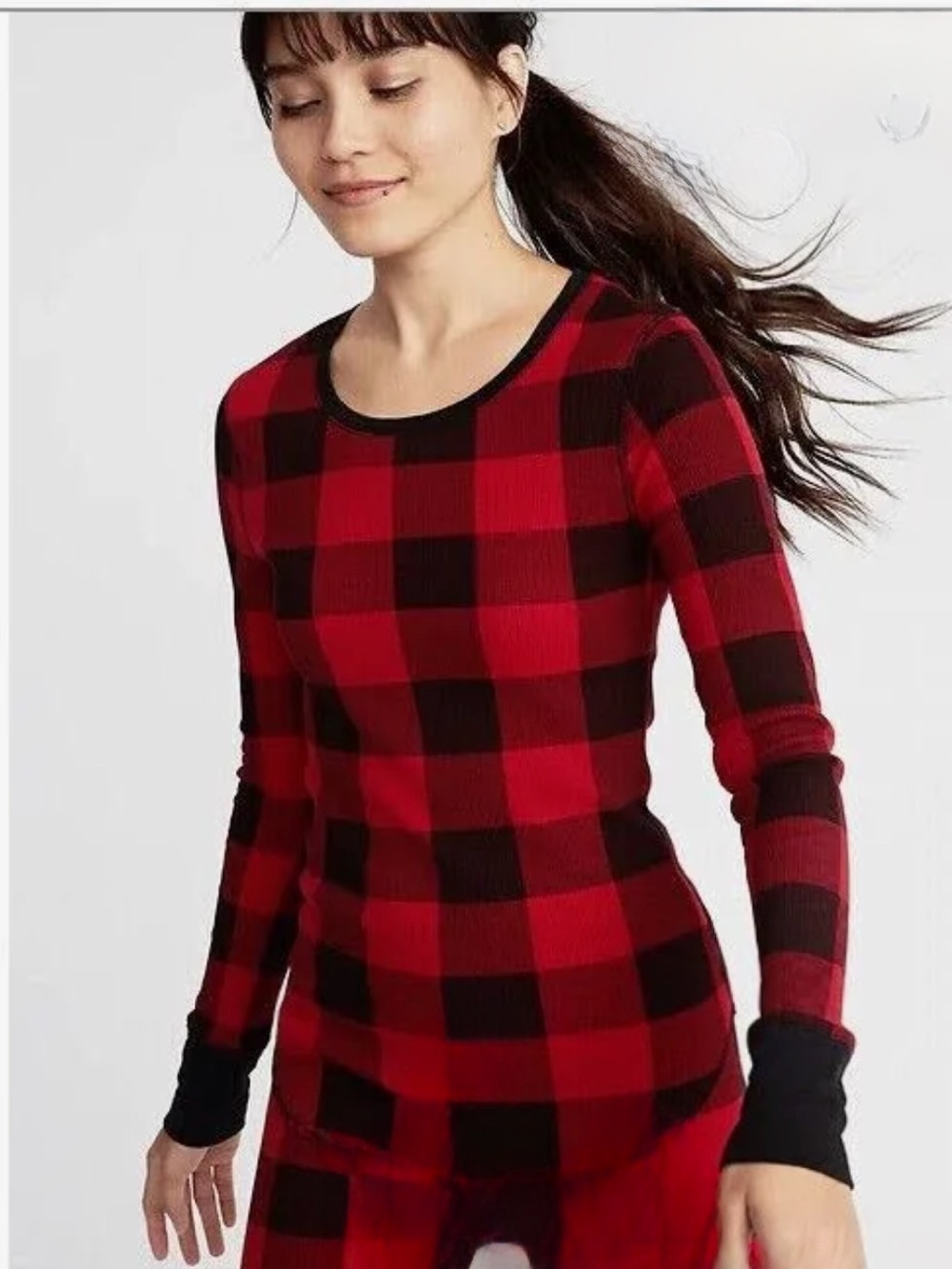 Old Navy Red & Black Buffalo Plaid Waffle Top – Medium Tall